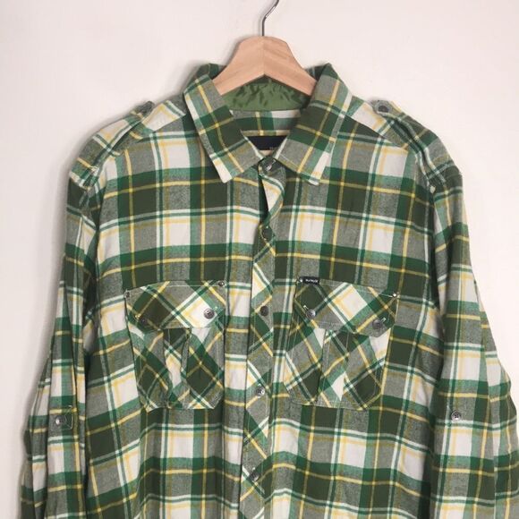 Hurley mens button down long sleeve plaid flannel size large surfer Y2K retro - Picture 2 of 10